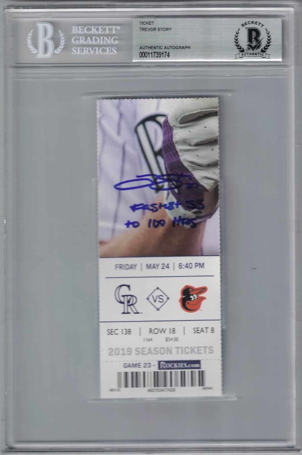 Trevor Story Colorado Rockies Signed Ticket Fastest SS to 100 HRs BAS-Powers Sports Memorabilia
