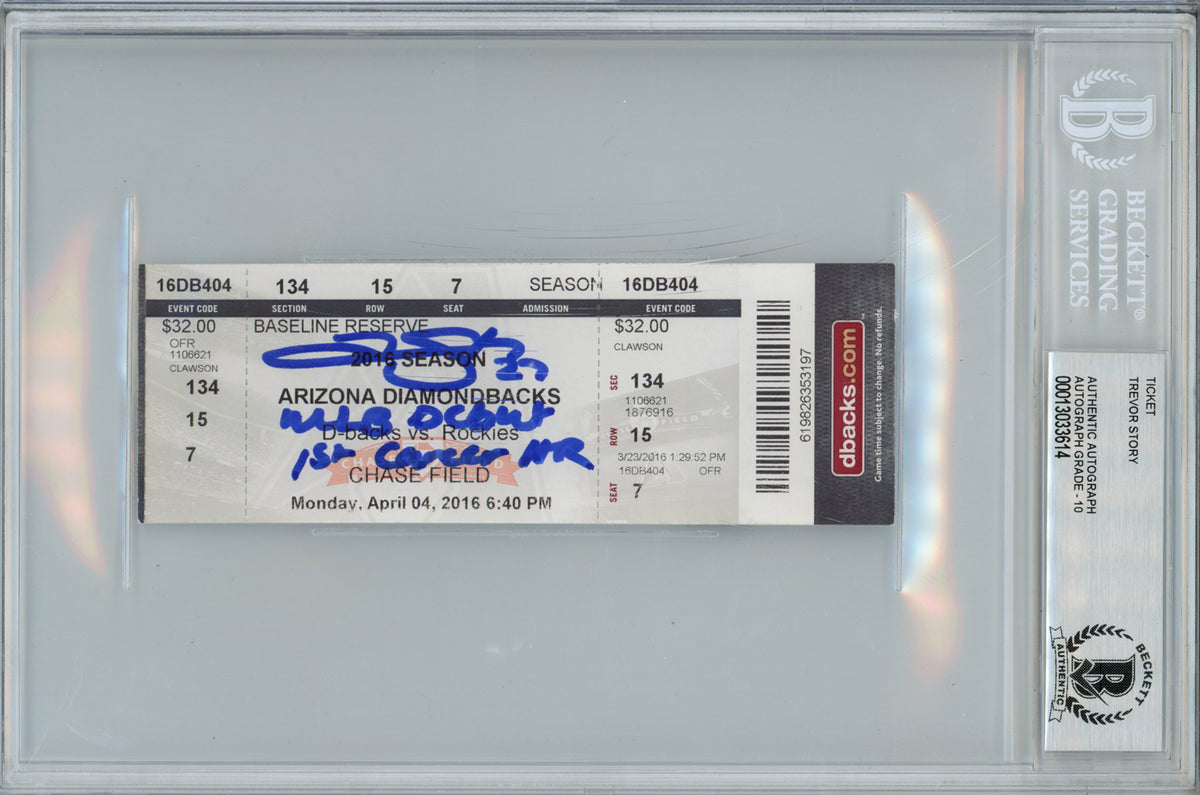 Trevor Story Rockies vs Diamondbacks MLB Debut/HR Signed Ticket-Powers Sports Memorabilia