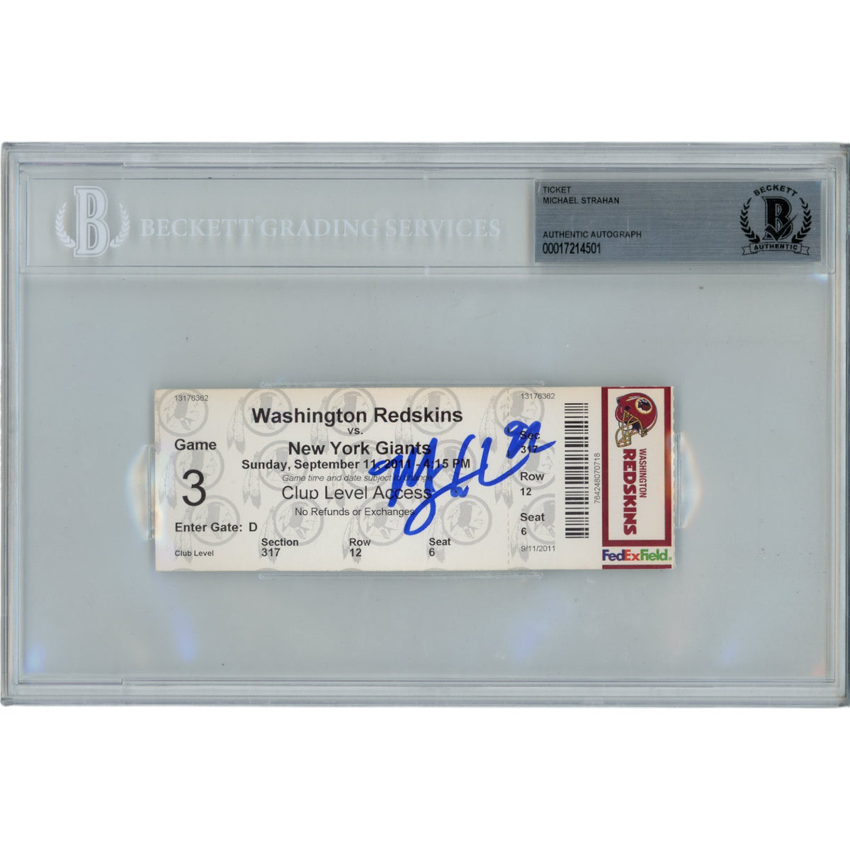 Michael Strahan New York Giants Signed Card - 09/11/11 Ticket Stub Beckett Beckett-Powers Sports Memorabilia
