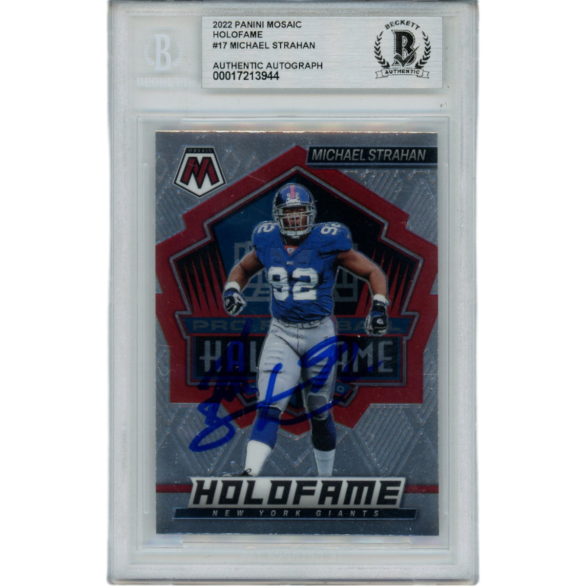 Michael Strahan New York Giants Signed Card - 02 Mosaic HF 17 Slabbed Beckett Beckett-Powers Sports Memorabilia