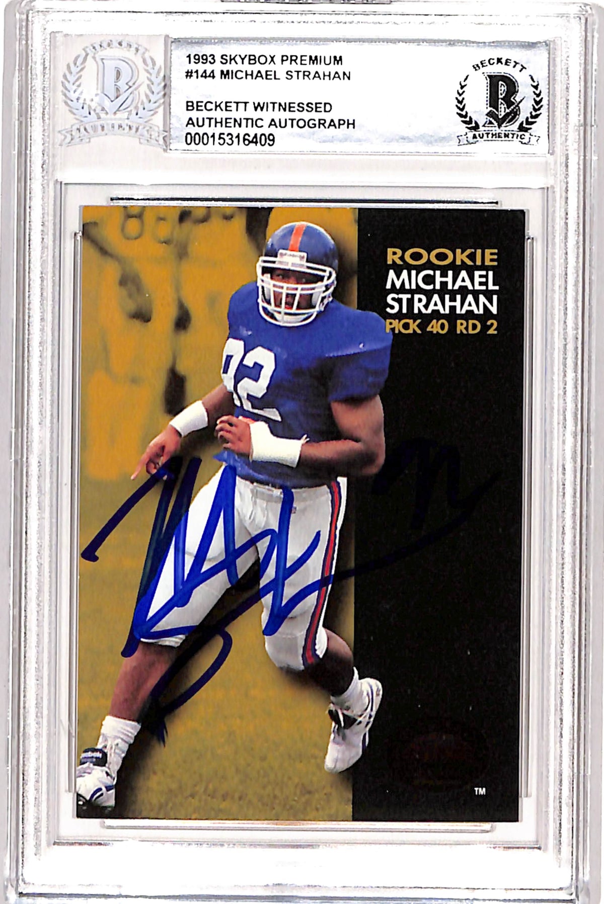 Michael Strahan 1993 Skybox #144 Trading Signed Card Auto Beckett-Powers Sports Memorabilia