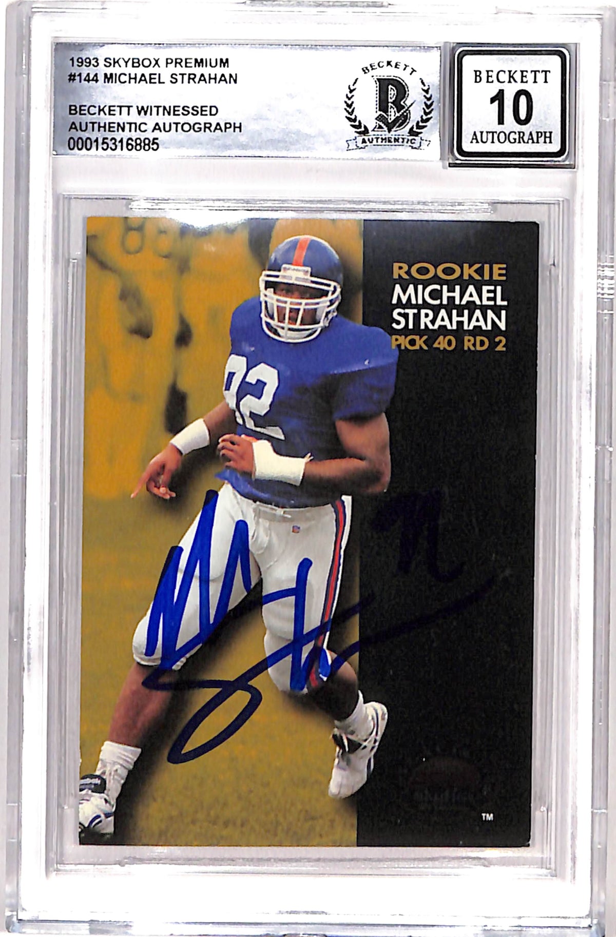 Michael Strahan 1993 Skybox #144 Signed Card 10 Auto Beckett-Powers Sports Memorabilia