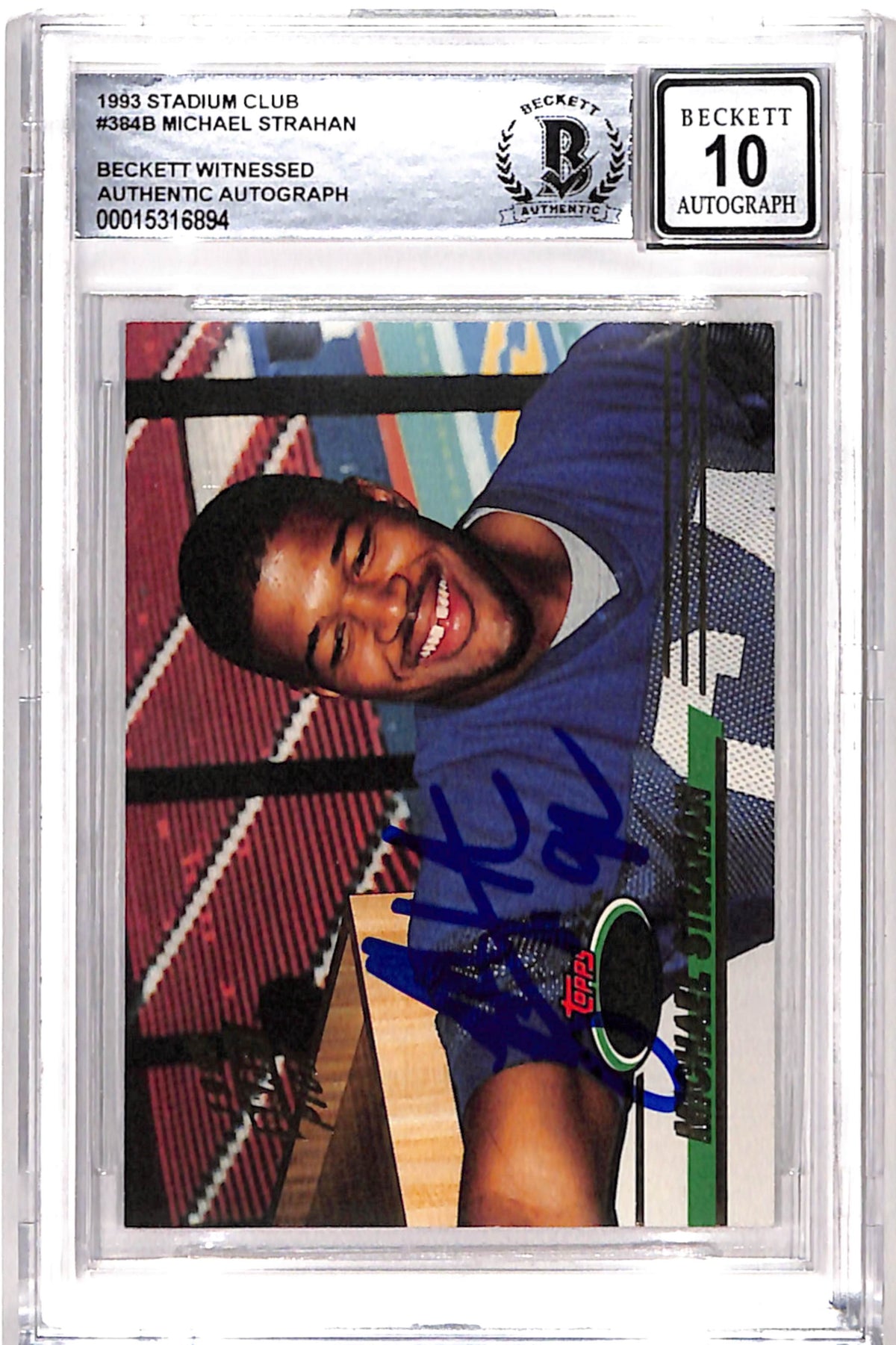 Michael Strahan Signed 1993 Stadium Club #384b 10 Auto Beckett-Powers Sports Memorabilia