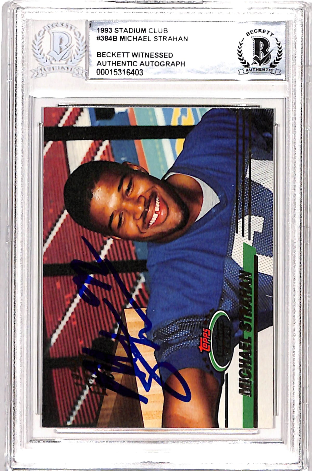Michael Strahan 1993 Stadium Club #384b Signed Card – Beckett Authenticated-Powers Sports Memorabilia