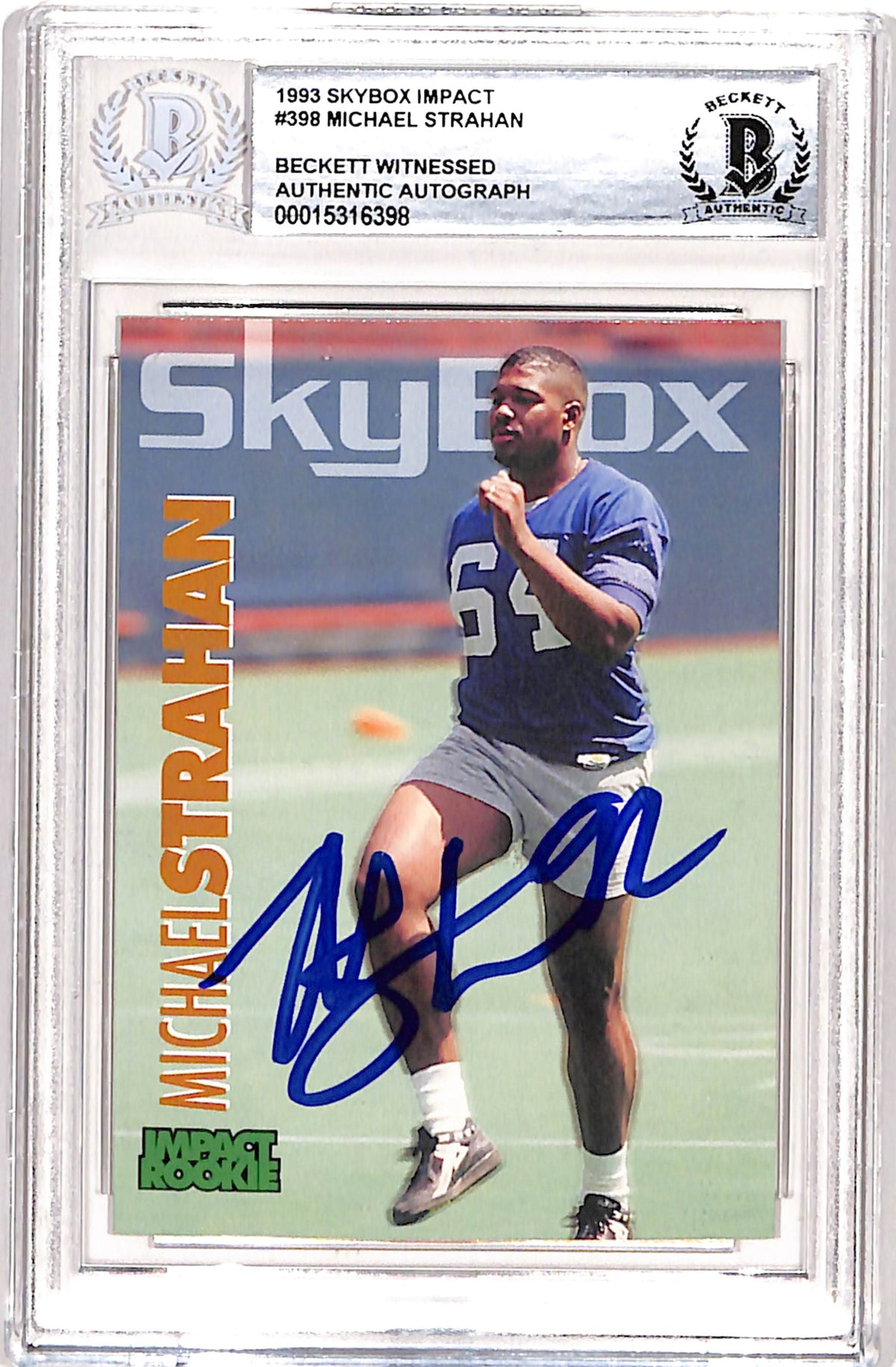 Michael Strahan 1993 Skybox #398 Trading Signed Card Beckett-Powers Sports Memorabilia