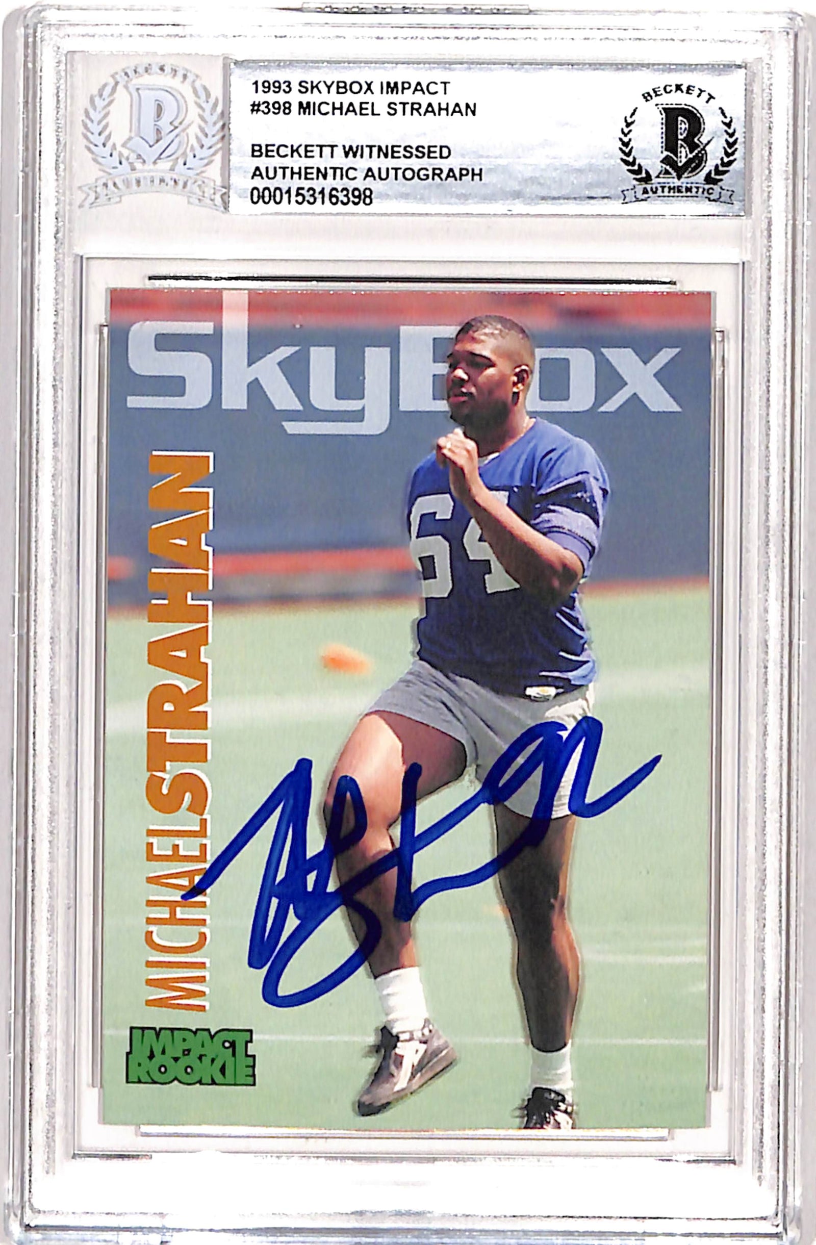 Michael Strahan 1993 Skybox #398 Trading Signed Card Beckett-Powers Sports Memorabilia