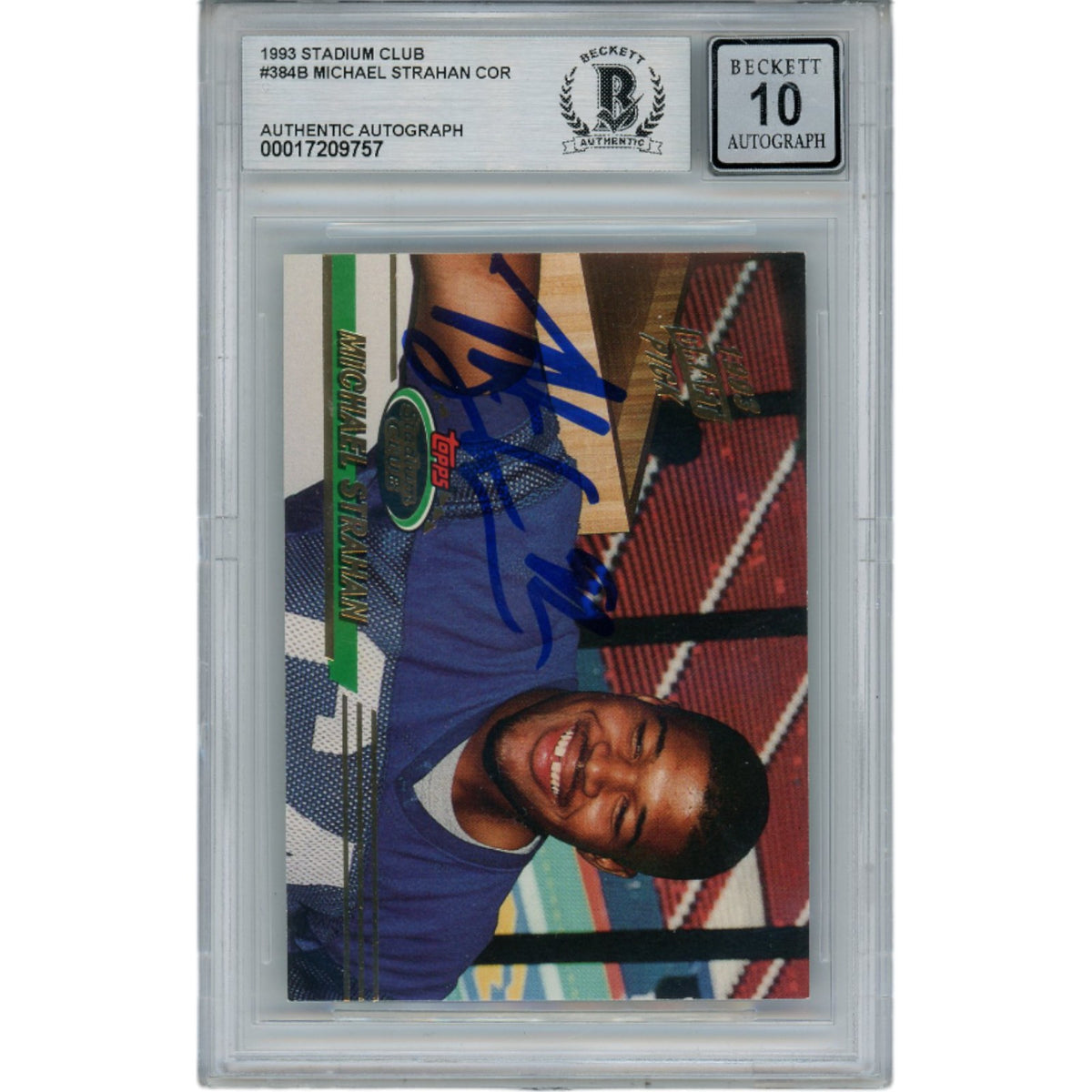 Michael Strahan New York Giants Signed Card - 93 Stadium Club Grade 10 Beckett Beckett-Powers Sports Memorabilia