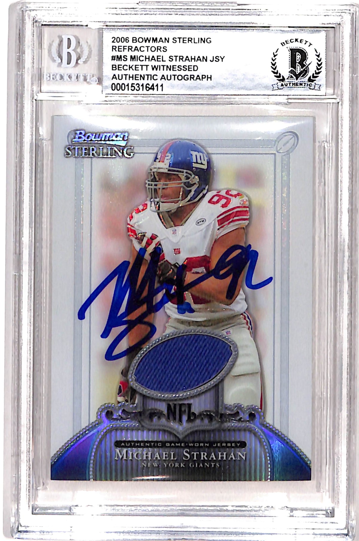 Michael Strahan New York Giants Signed Card - 2006 Bowman Sterling #BS-MIS Beckett-Powers Sports Memorabilia