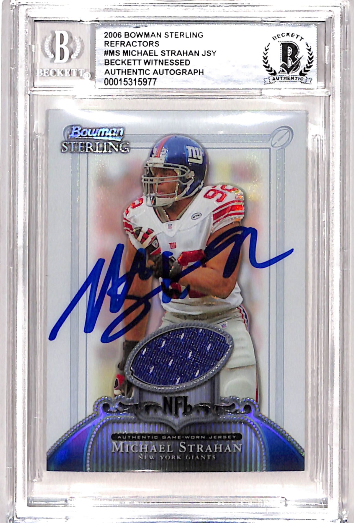 Michael Strahan New York Giants Signed Card - 2006 Bowman Sterling #BS-MIS Beckett - 38980-Powers Sports Memorabilia
