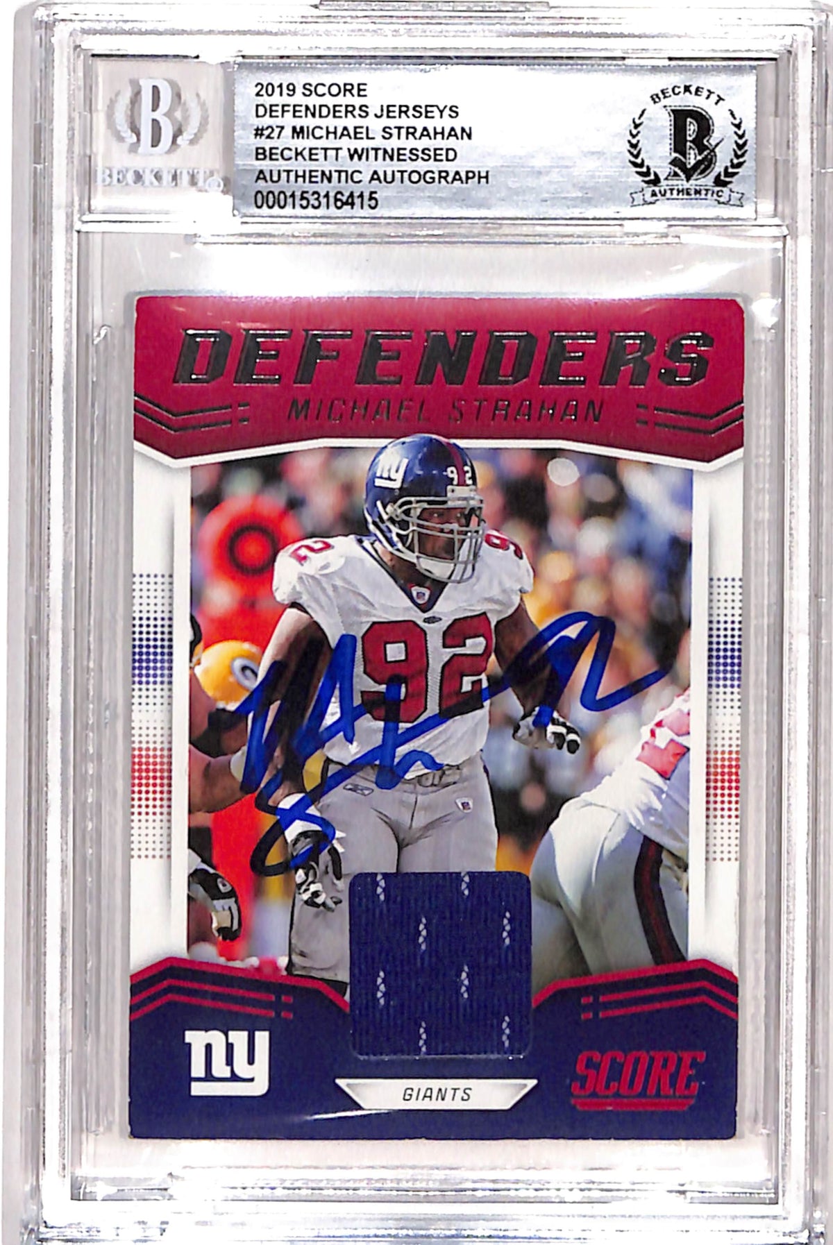 Michael Strahan New York Giants Signed Card - 2019 Score #D-27 Beckett Beckett-Powers Sports Memorabilia