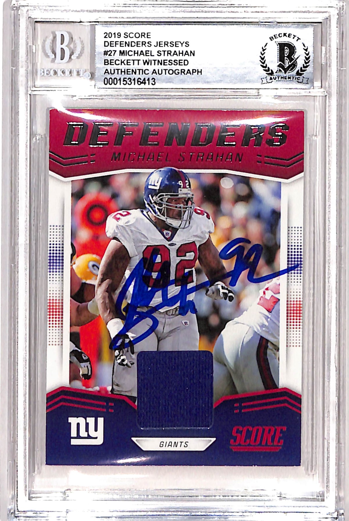 Michael Strahan New York Giants Signed Card - 2019 Score #D-27 Beckett Beckett - 38982-Powers Sports Memorabilia