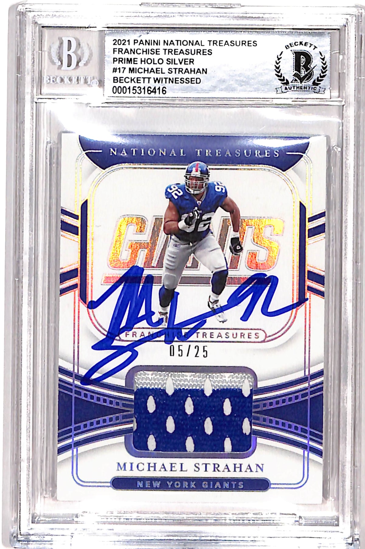 Michael Strahan New York Giants Signed Card - 2021 National Treasures #FT-MS Beckett-Powers Sports Memorabilia