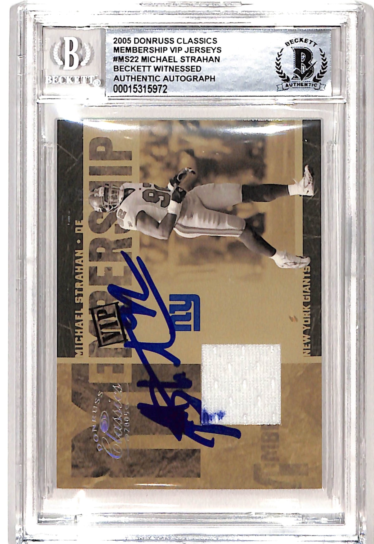 Michael Strahan New York Giants Signed Card - 2005 Donruss #MS-22 Beckett Beckett - 38975-Powers Sports Memorabilia