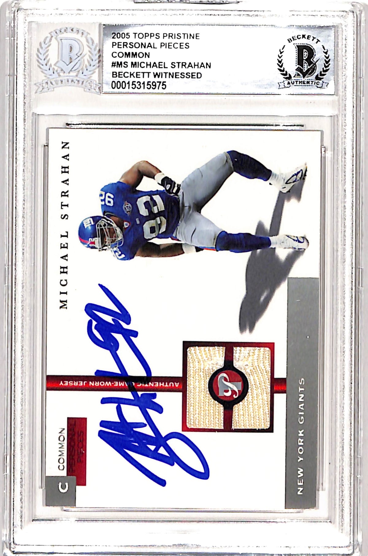 Michael Strahan New York Giants Signed Card - 2005 Topps #PPC-MS Beckett Beckett-Powers Sports Memorabilia