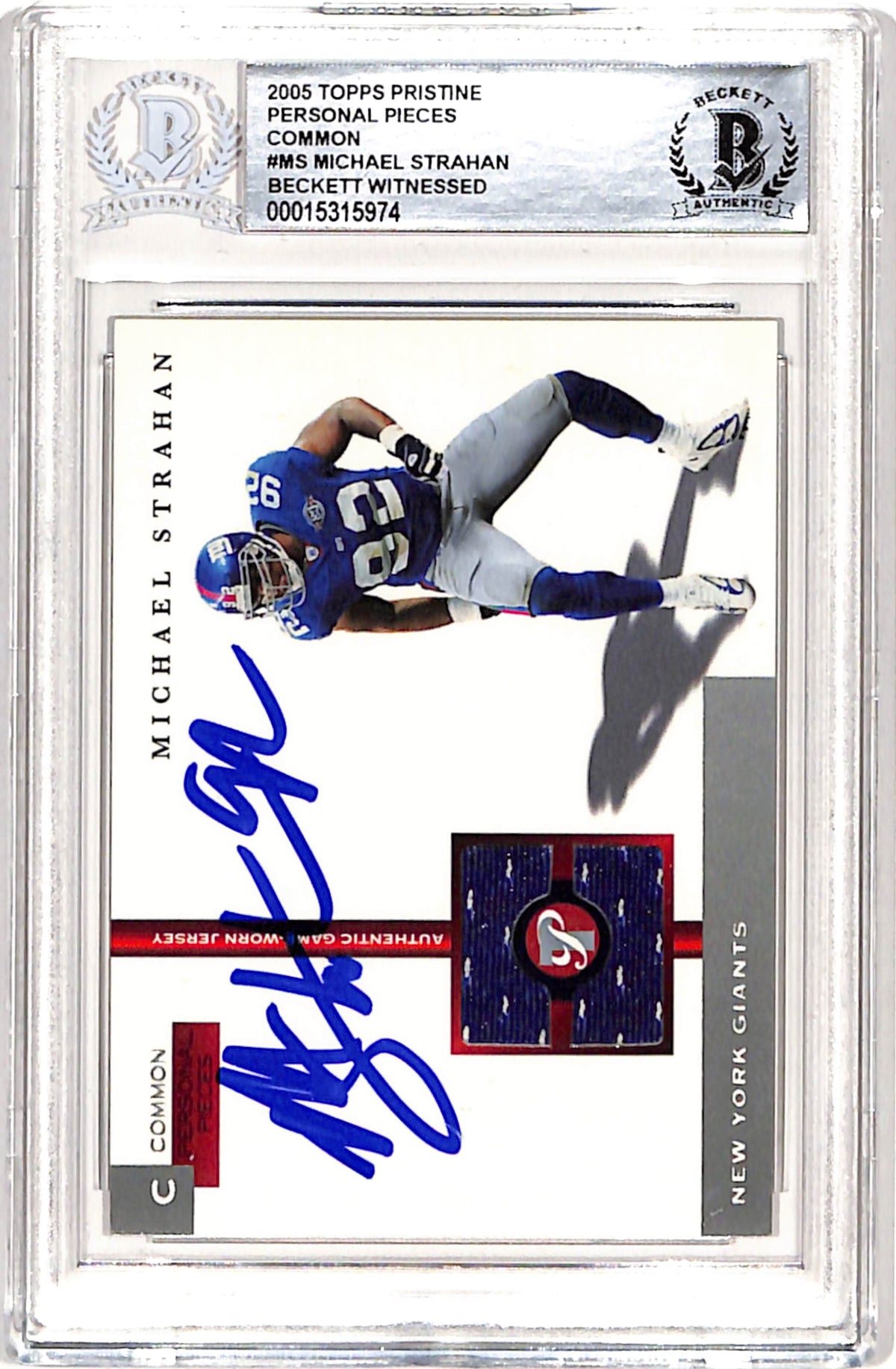 Michael Strahan New York Giants Signed Card - 2005 Topps #PPC-MS Beckett Beckett - 38978-Powers Sports Memorabilia