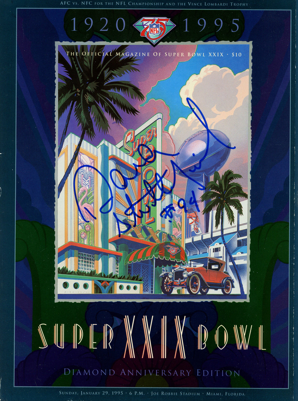 Dana Stubblefield San Francisco 49ers Signed Mini Helmet - Super Bowl XXIX Program Beckett Beckett-Powers Sports Memorabilia