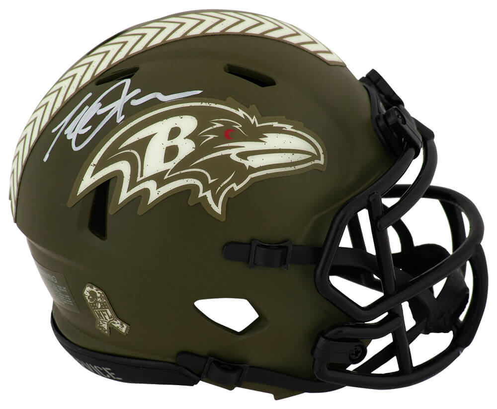 Terrell Suggs Baltimore Ravens Autographed SALUTE Riddell Speed Mini Helmet-Powers Sports Memorabilia