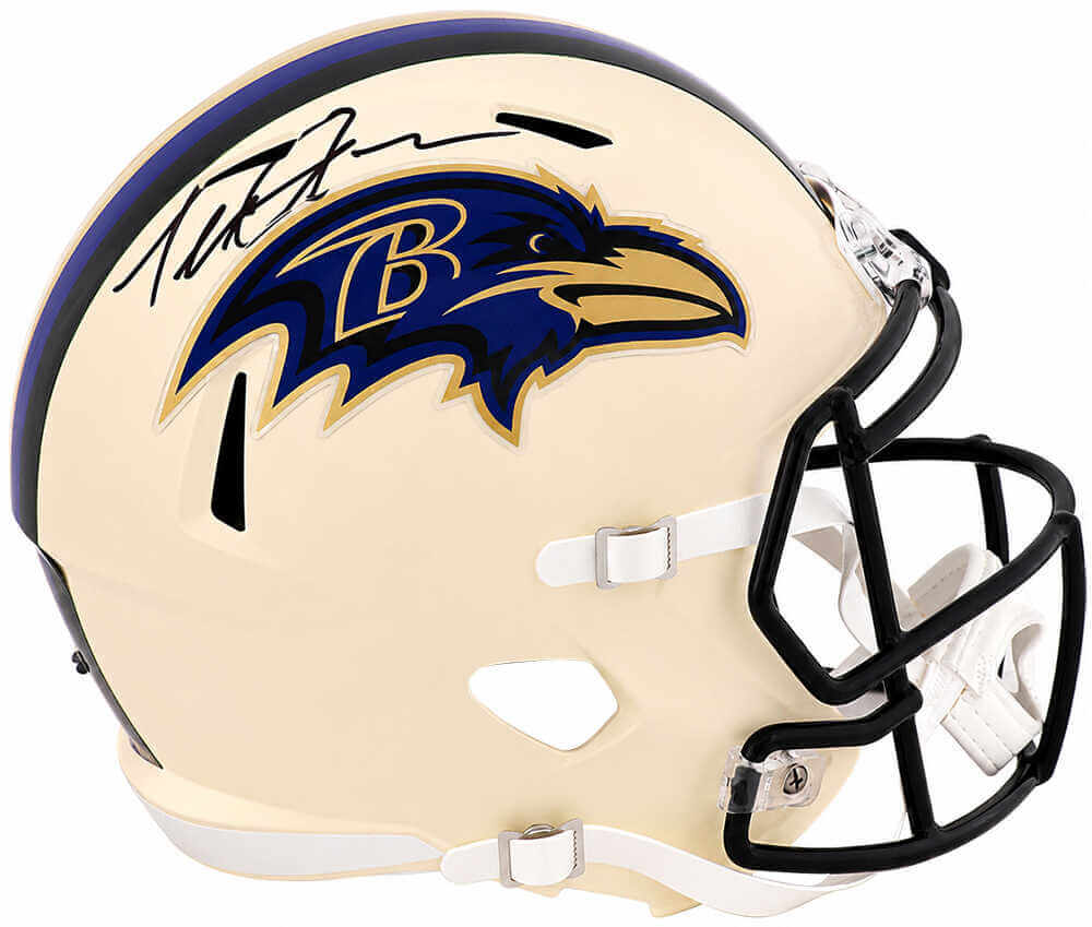 Terrell Suggs Autographed Baltimore Ravens RETRO Riddell Full Size Speed Replica Helmet-Powers Sports Memorabilia