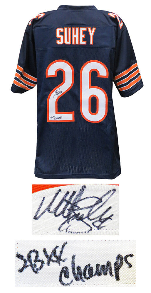Matt Suhey Autographed Navy Custom Football Jersey with SB XX Champs-Powers Sports Memorabilia