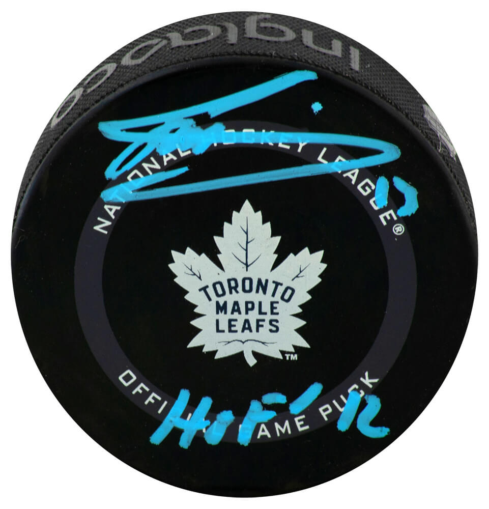 Mats Sundin Autographed Toronto Maple Leafs Logo Official Game Hockey Puck with HOF 12-Powers Sports Memorabilia