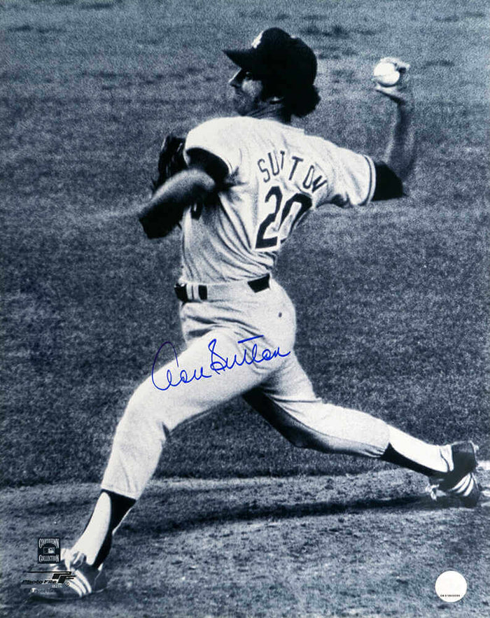 Don Sutton Autographed Los Angeles Dodgers B&W Pitching Action 16x20 Photo-Powers Sports Memorabilia