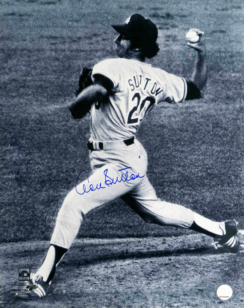 Don Sutton Autographed Los Angeles Dodgers B&W Pitching Action 16x20 Photo-Powers Sports Memorabilia