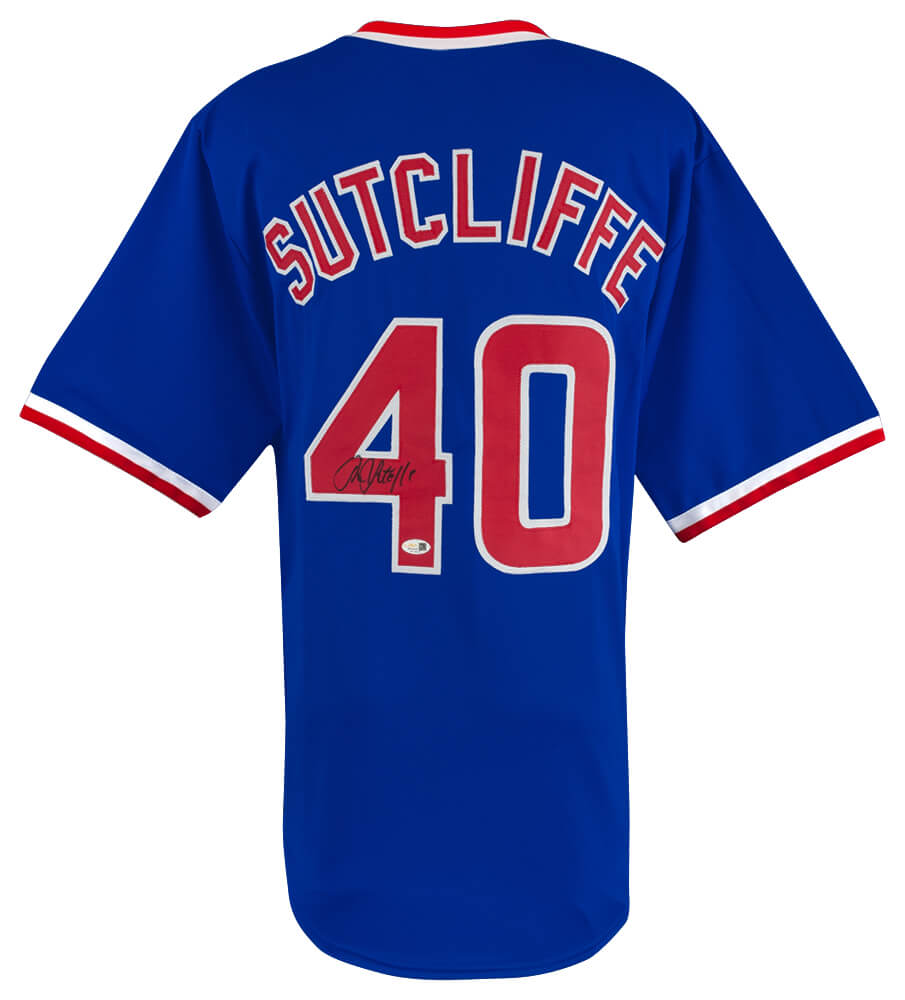 Rick Sutcliffe Autographed Blue Throwback Custom Baseball Jersey-Powers Sports Memorabilia