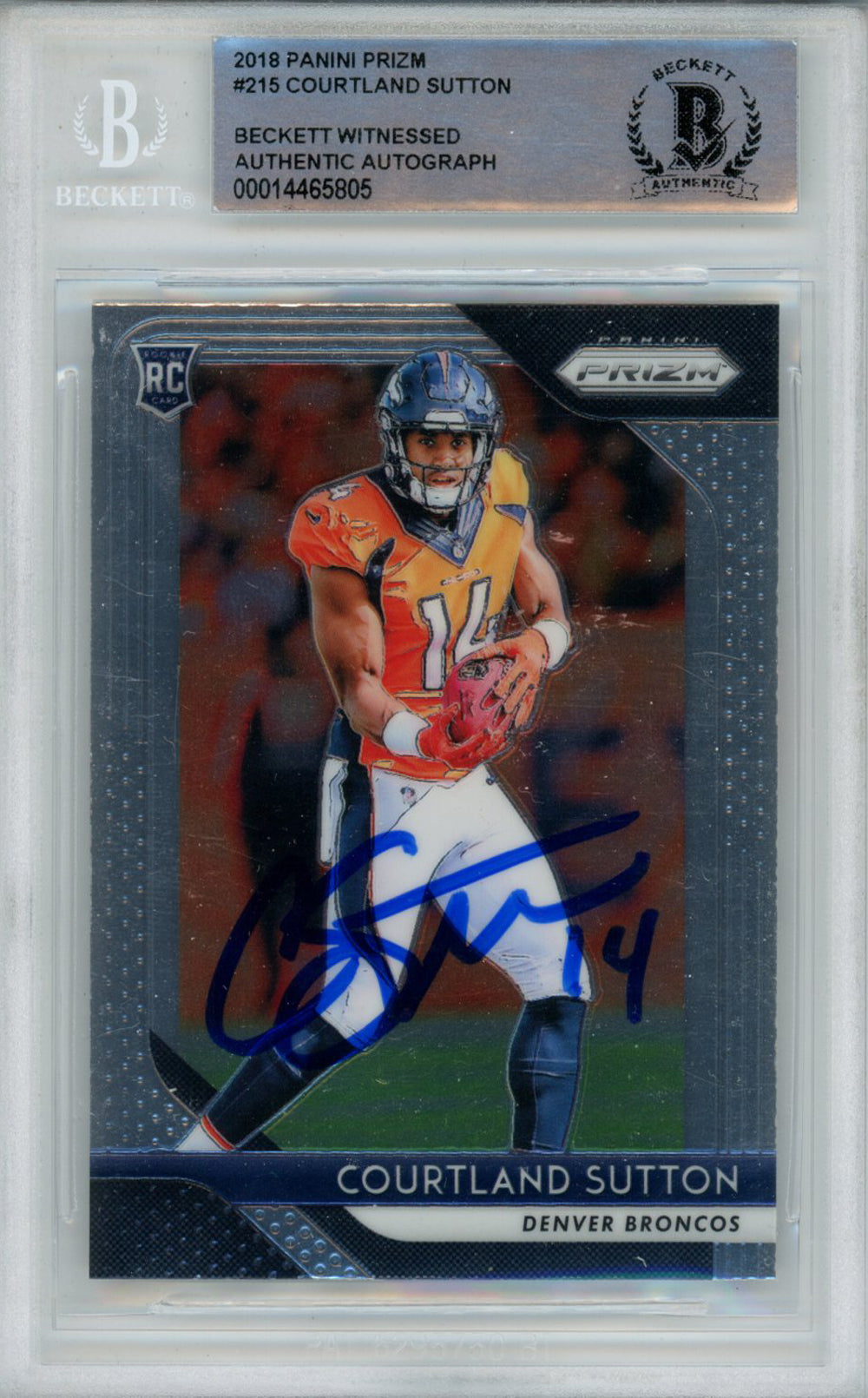 Courtland Sutton Denver Broncos Signed Card - 2018 Panini Prizm #215 Rookie BAS Slab Beckett-Powers Sports Memorabilia