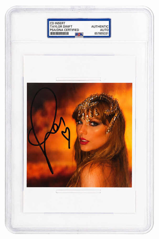 Taylor Swift Autographed 'Life Of A Showgirl' (Face Close Up) 5x5 CD Insert with Heart - (PSA/DNA Encapsulated)-Powers Sports Memorabilia