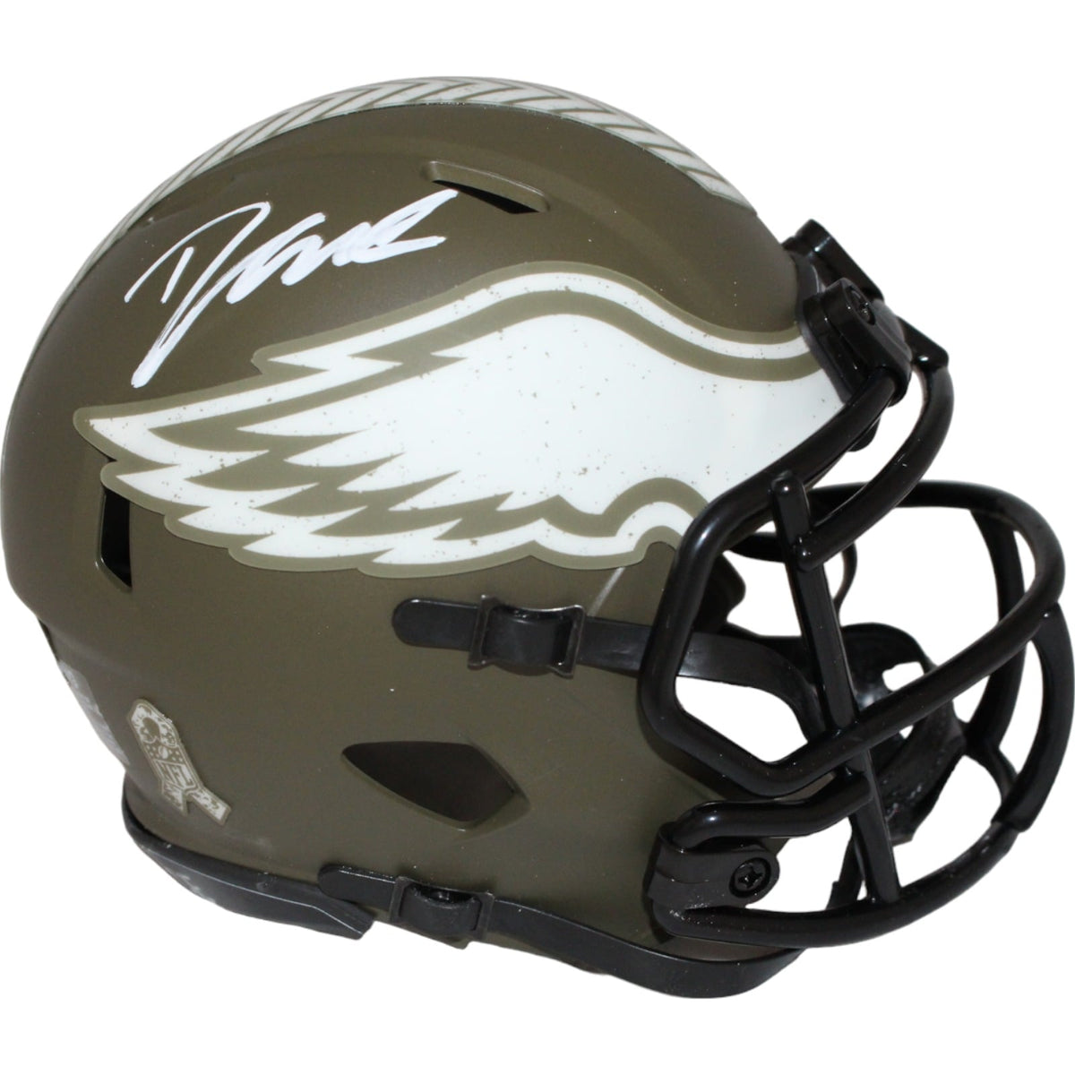 D'Andre Swift Philadelphia Eagles 22 Salute Signed Mini Helmet Beckett-Powers Sports Memorabilia