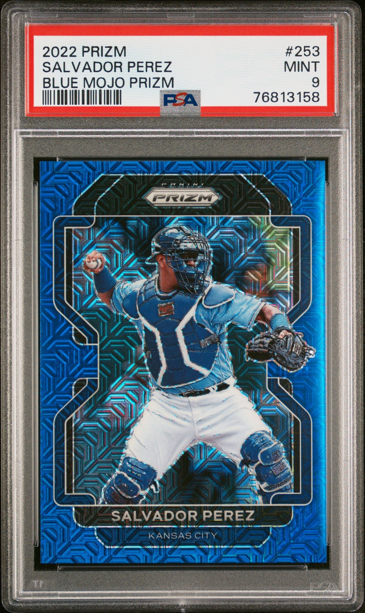 Salvador Perez 2022 Panini Prizm Blue Mojo Baseball Card #253 PSA 9 114/199-Powers Sports Memorabilia