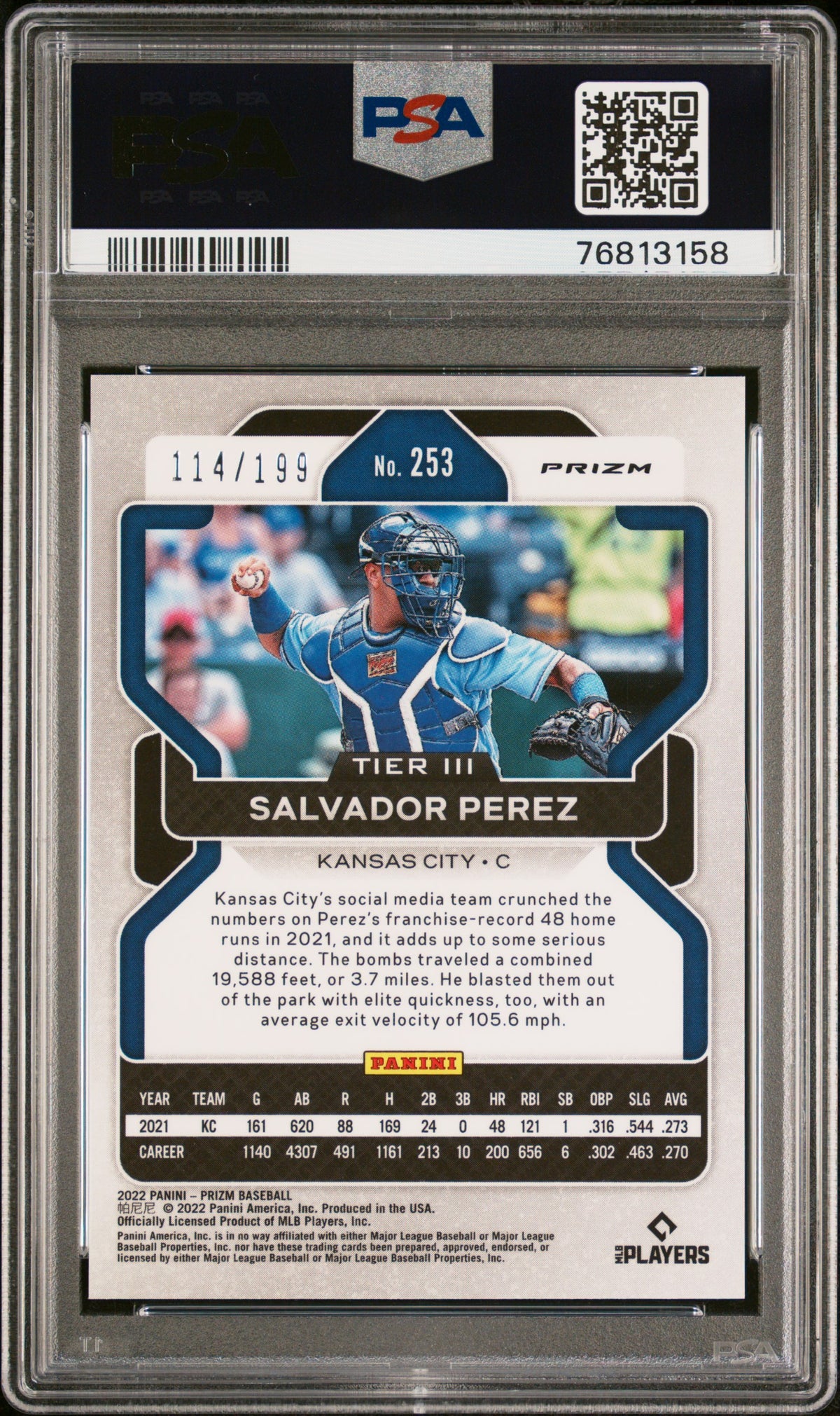 Salvador Perez 2022 Panini Prizm Blue Mojo Baseball Card #253 PSA 9 114/199-Powers Sports Memorabilia