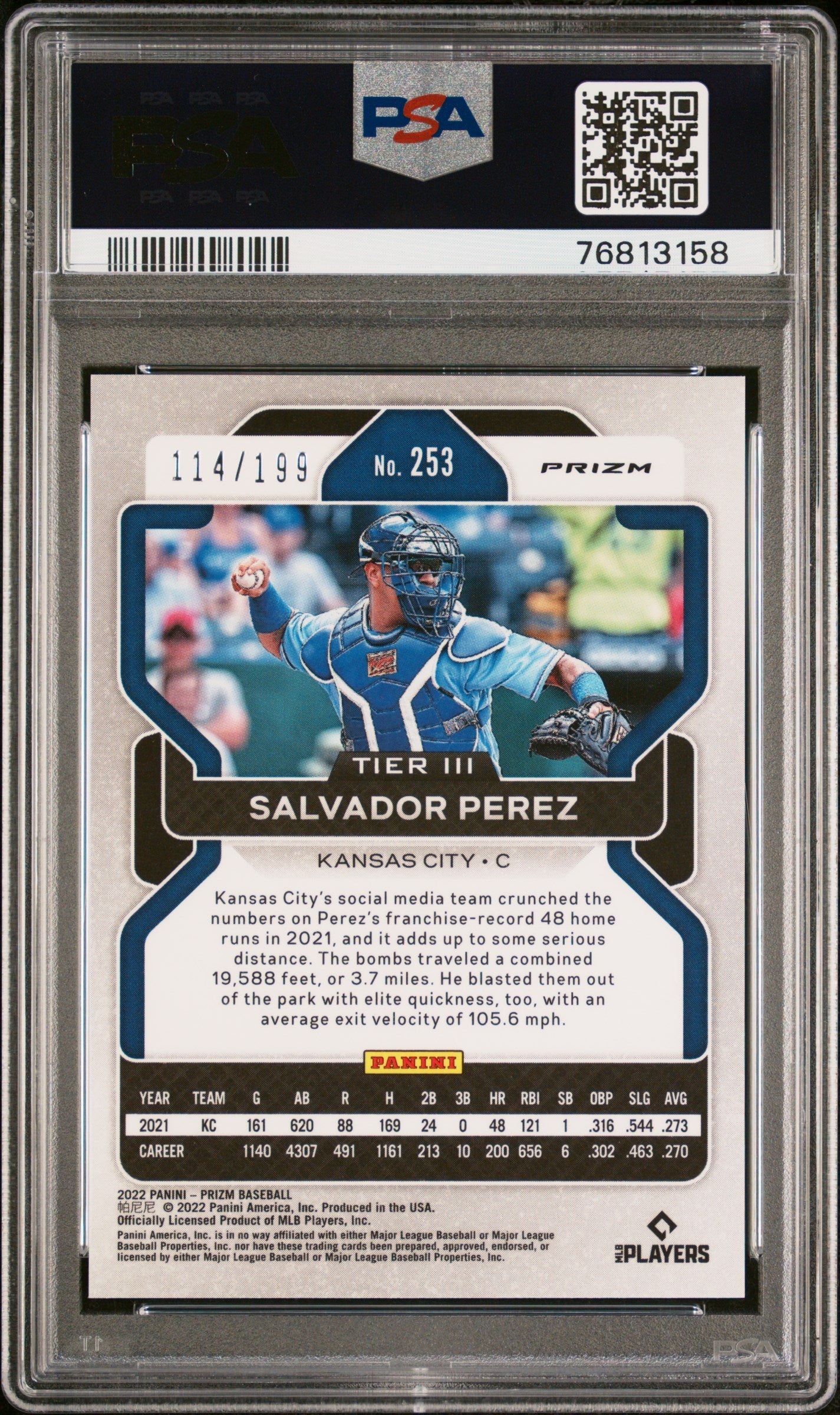 Salvador Perez 2022 Panini Prizm Blue Mojo Baseball Card #253 PSA 9 114/199-Powers Sports Memorabilia