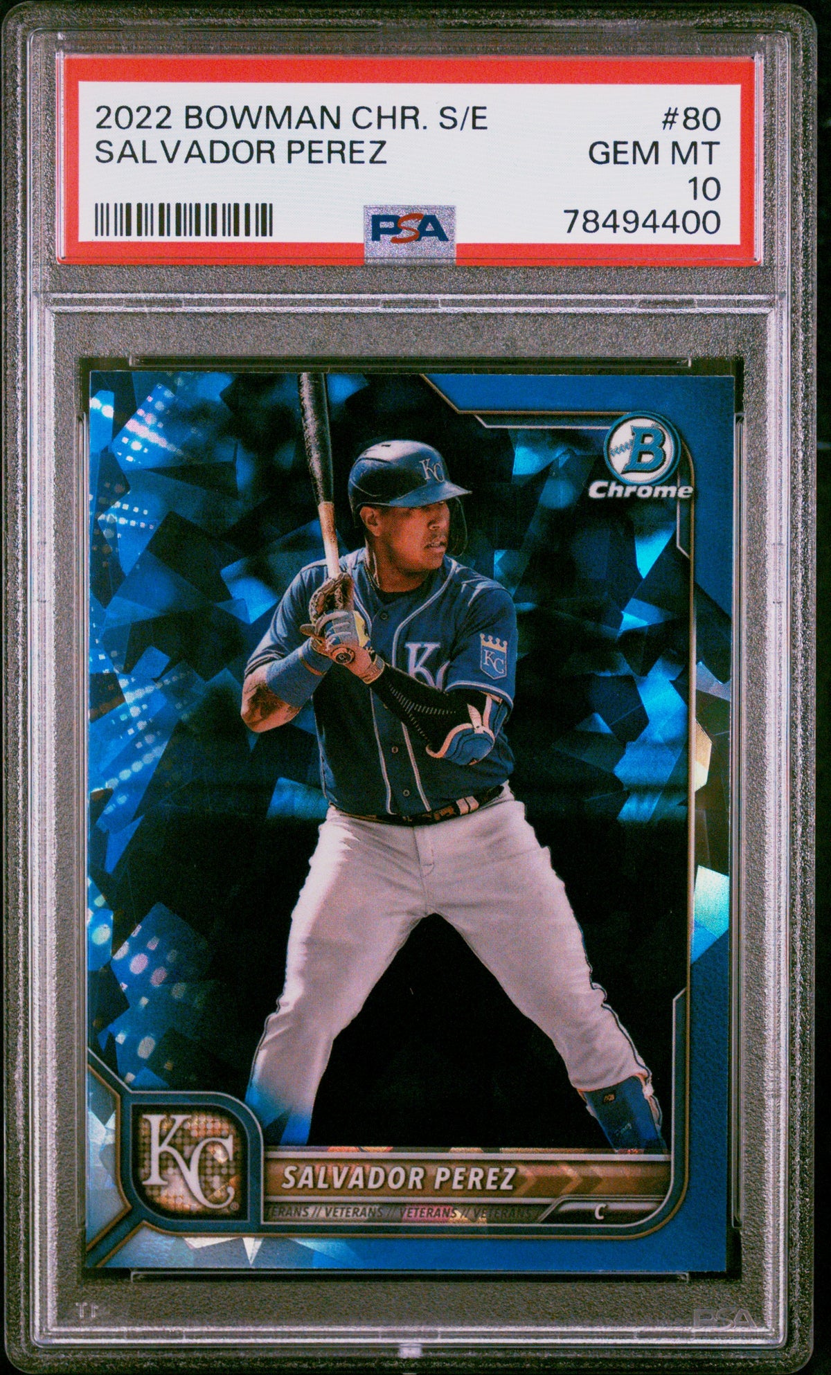 Salvador Perez 2022 Bowman Chrome Sapphire Edition Baseball Card #80 PSA 10-Powers Sports Memorabilia