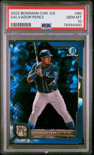 Salvador Perez 2022 Bowman Chrome Sapphire Edition Baseball Card #80 PSA 10-Powers Sports Memorabilia