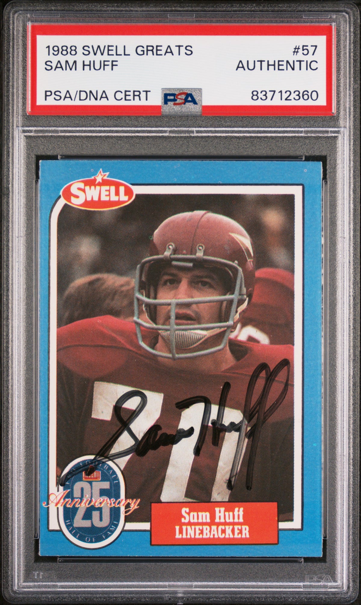 Sam Huff 1988 Swell Greats Signed Football Card #57 Auto PSA-Powers Sports Memorabilia