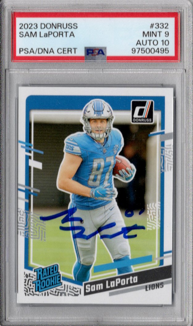 Sam LaPorta Signed 2023 Donruss #332 Rookie Card - PSA Graded Encapsulated | Detroit Lions-Powers Sports Memorabilia
