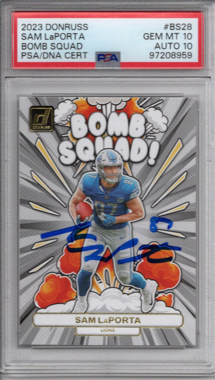 Sam LaPorta Signed 2023 Donruss Bomb Squad #BS-28 Rookie Card - PSA Graded & Encapsulated | Detroit Lions-Powers Sports Memorabilia