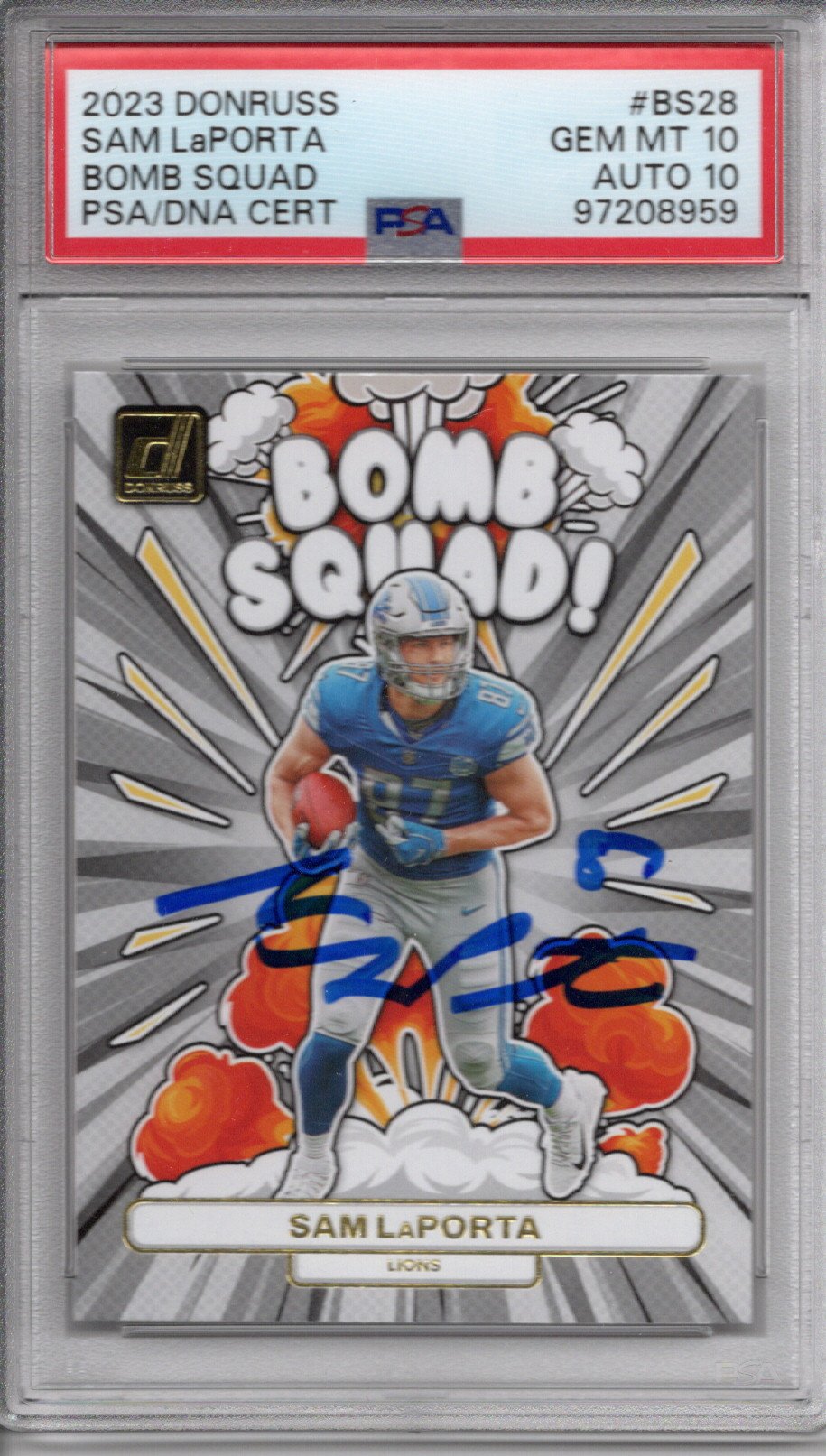 Sam LaPorta Signed 2023 Donruss Bomb Squad #BS-28 Rookie Card - PSA Graded & Encapsulated | Detroit Lions-Powers Sports Memorabilia