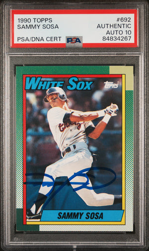 Sammy Sosa 1990 Topps Signed Baseball Rookie Card #692 Auto Graded PSA 10 834267-Powers Sports Memorabilia