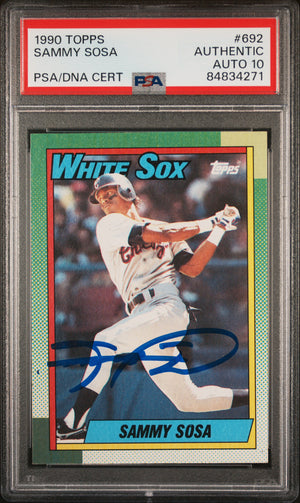 Sammy Sosa 1990 Topps Signed Baseball Rookie Card #692 Auto Graded PSA 10 834271-Powers Sports Memorabilia