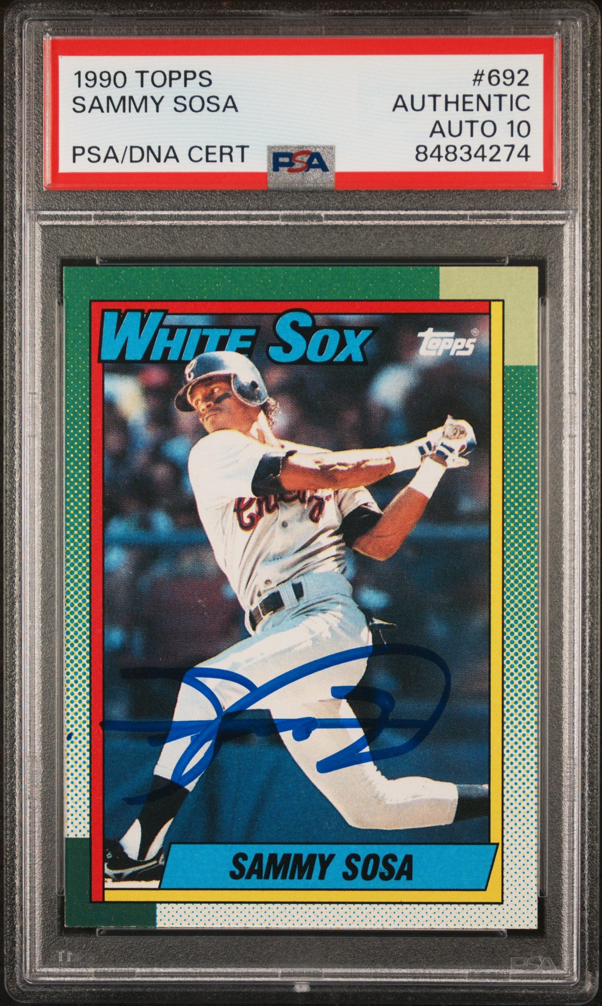 Sammy Sosa 1990 Topps Signed Baseball Rookie Card #692 Auto Graded PSA 10 834274-Powers Sports Memorabilia