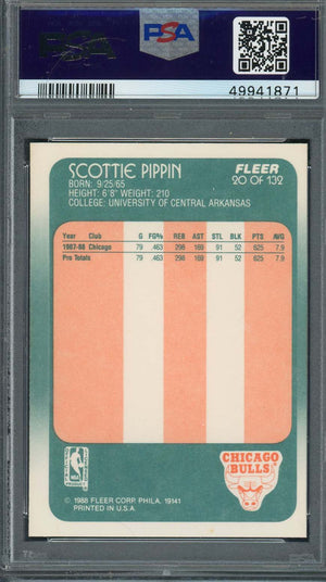 Scottie Pippen 1988 Fleer Basketball Rookie Card RC #20 Graded PSA 7-Powers Sports Memorabilia