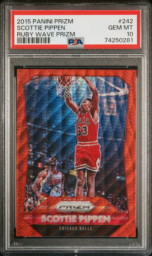 Scottie Pippen 2015 Panini Prizm Ruby Wave Card #242 Graded PSA 10 #/350-Powers Sports Memorabilia