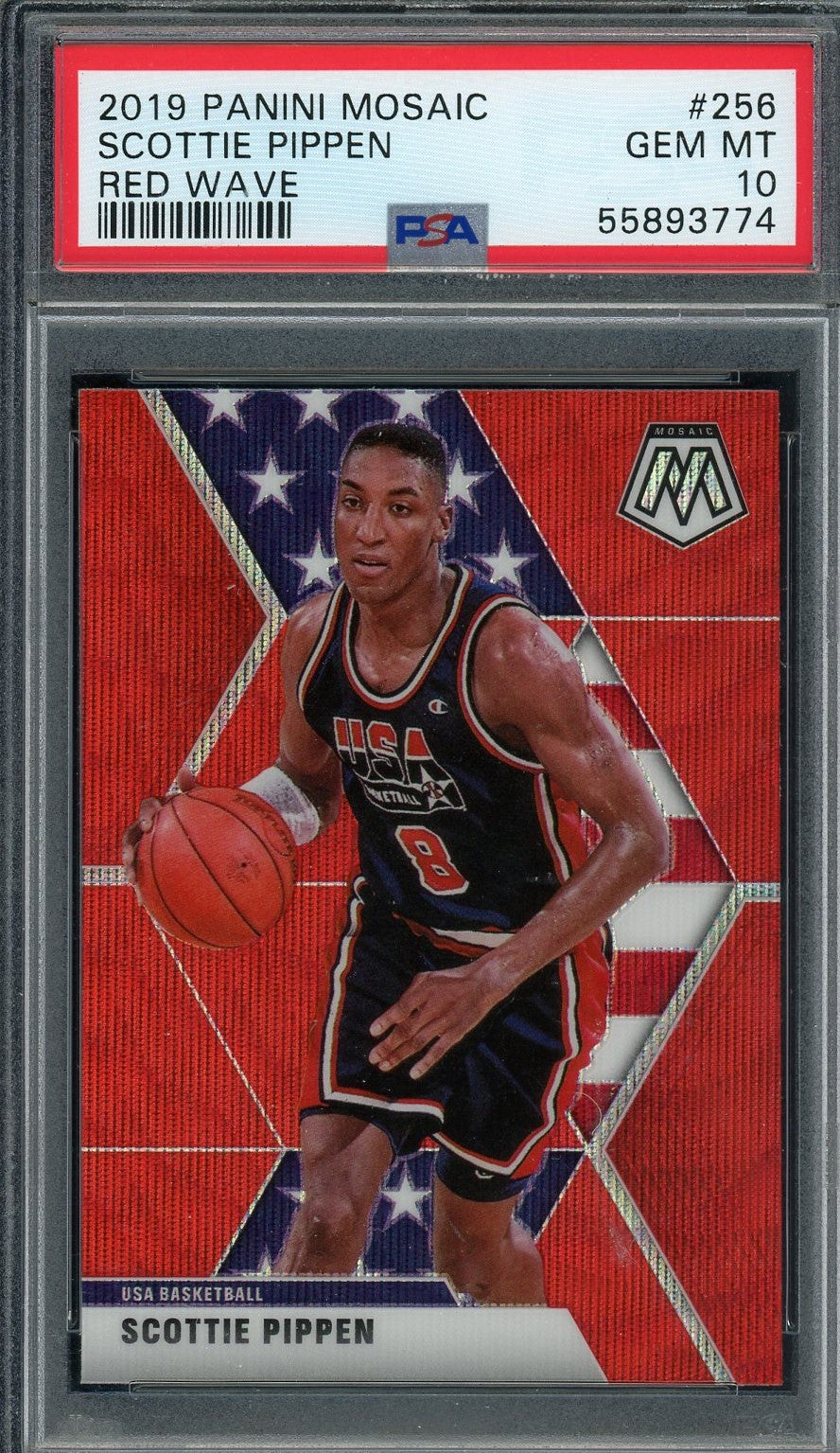 Scottie Pippen 2019 Panini Mosaic Red Wave Basketball Card #256 Graded PSA 10-Powers Sports Memorabilia
