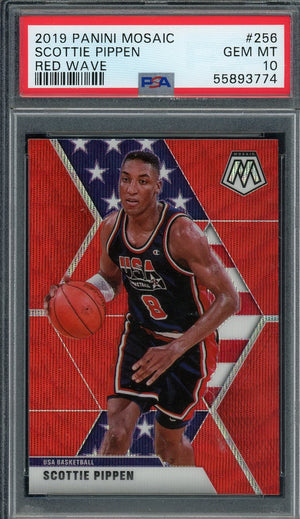 Scottie Pippen 2019 Panini Mosaic Red Wave Basketball Card #256 Graded PSA 10-Powers Sports Memorabilia
