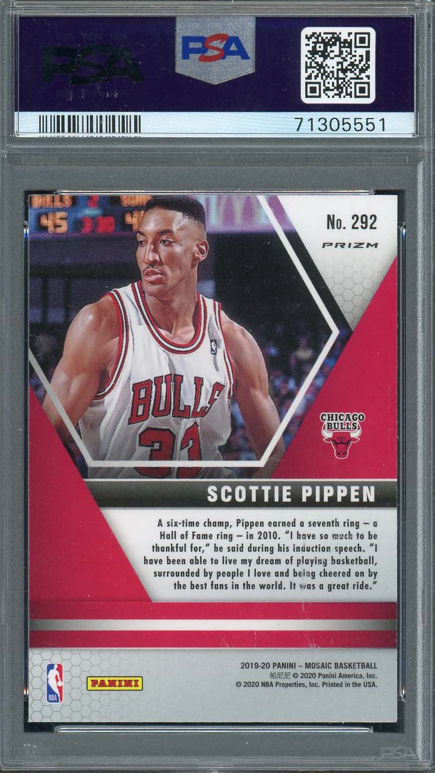 Scottie Pippen 2019 Panini Mosaic Red Prizm Basketball Card #292 Graded PSA 10-Powers Sports Memorabilia