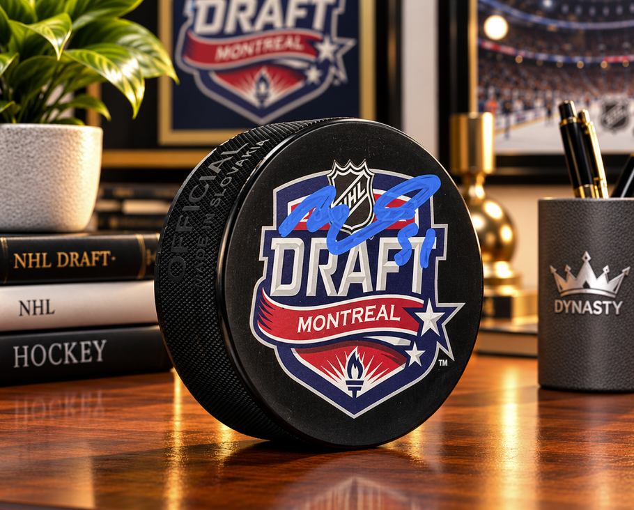 Matthew Poitras Signed Boston Bruins 2022 Draft Hockey Logo Puck-Powers Sports Memorabilia