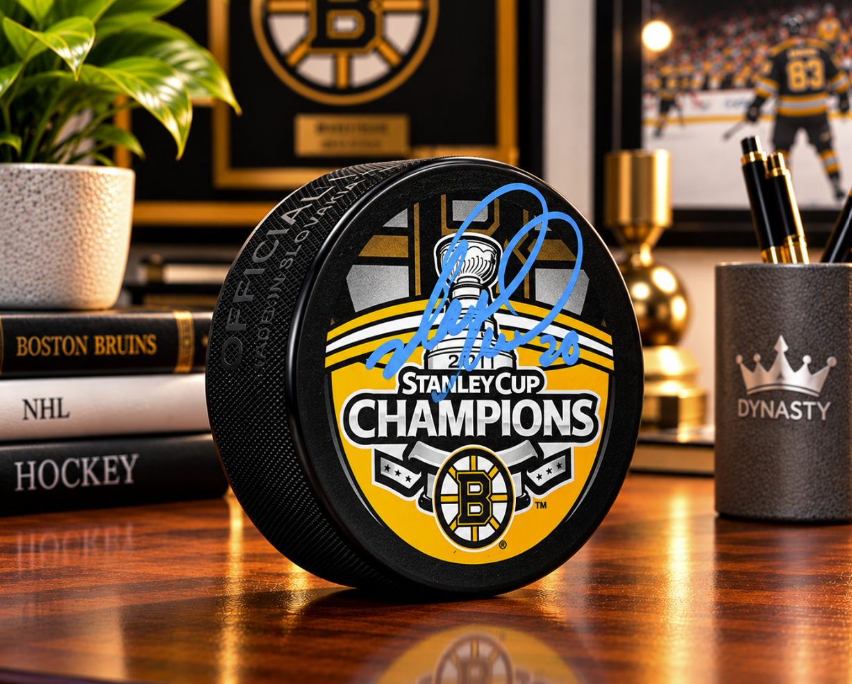Mark Recchi Boston Bruins 2011 Stanley Cup Champions Signed Hockey Logo Puck-Powers Sports Memorabilia