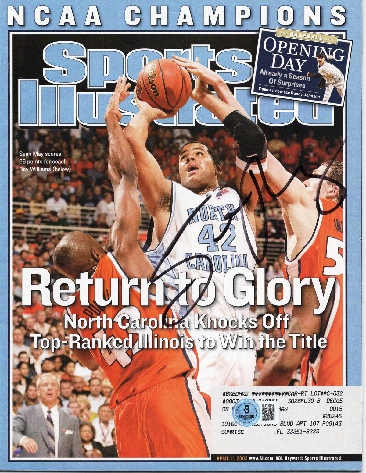 Sean May Signed North Carolina Tar Heels NCAA Champions Sports Illustrated 4/11/05 Beckett-Powers Sports Memorabilia
